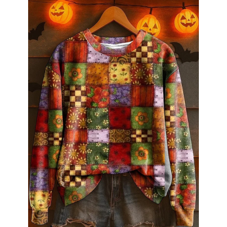 Women Halloween Crew Neck Printing Casual Spring/Fall Long Sleeve Sweatshirt