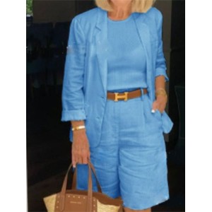 Women Plain Split Joint Two-Piece Set Daily Long Sleeve Casual Spring/Fall Top With Pants Matching Set