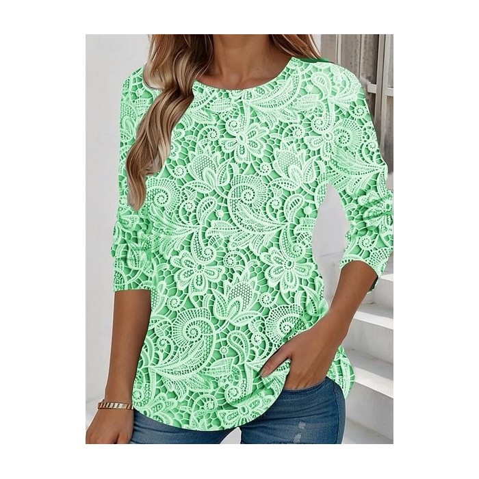 Women Floral Long Sleeve Tee T-shirt Crew Neck Casual Spring/Fall Top