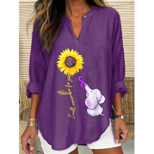 Women Text Letters Long Sleeve Blouse Spring/Fall Printing V Neck Daily Casual Top