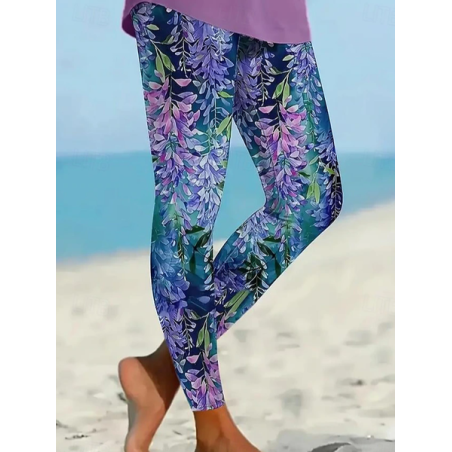 Women's Casual Leaf Jersey All Season Long Floral Leggings