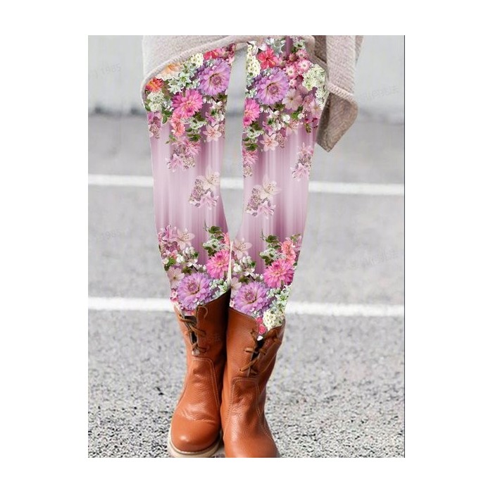 Women's Casual Floral Jersey All Season Long Leggings