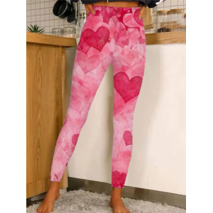 Women's Valentine Day High Waist Cute Heart Print Stretch Legging