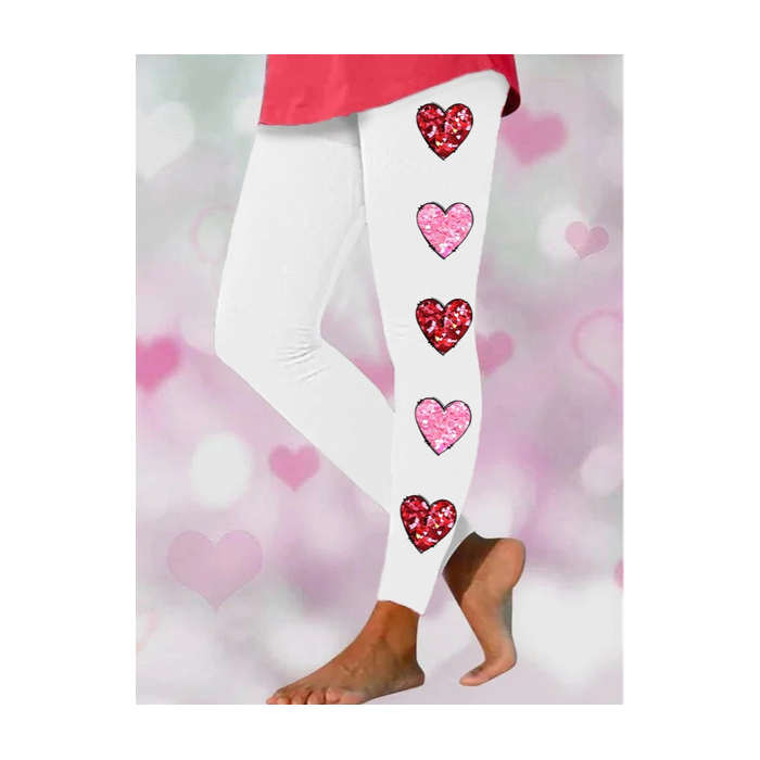 Women's Valentine Day Cute Heart Print Stretch Legging