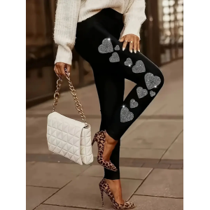 Women's Casual Heart/Cordate Jersey All Season Printing Long Leggings