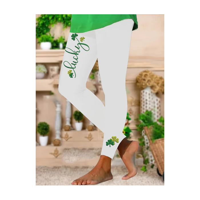 Women's Casual Text Letters Jersey St. Patrick's Day Floral Long Leggings