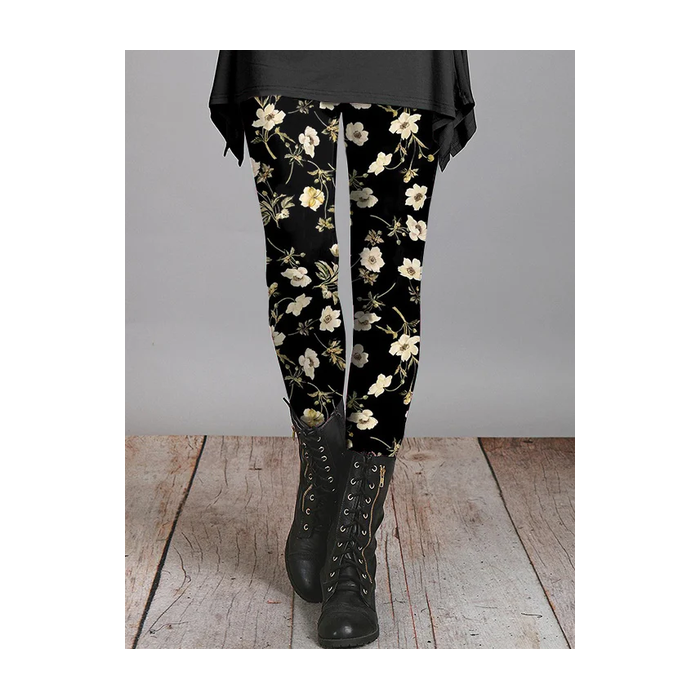 Women's Casual Floral Jersey All Season Printing Long Leggings