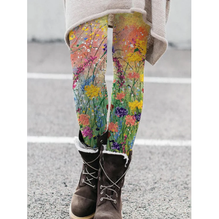 Women's Casual Floral Jersey All Season Printing Long Leggings