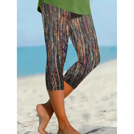 Women's Trousers Elastic Waist Legging Daily Going Out Casual Printing Abstract Stripes Summer Pants