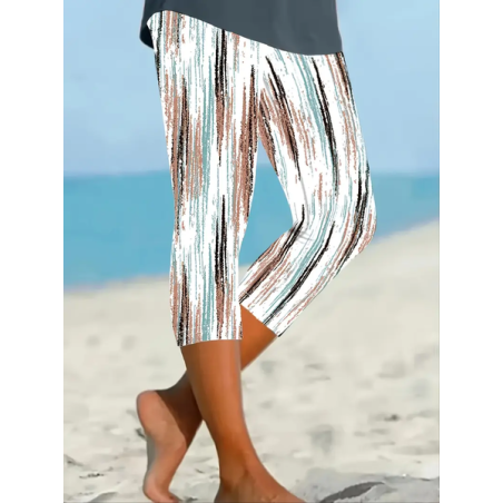 Women's Trousers Elastic Waist Legging Daily Going Out Casual Printing Striped Summer Pants