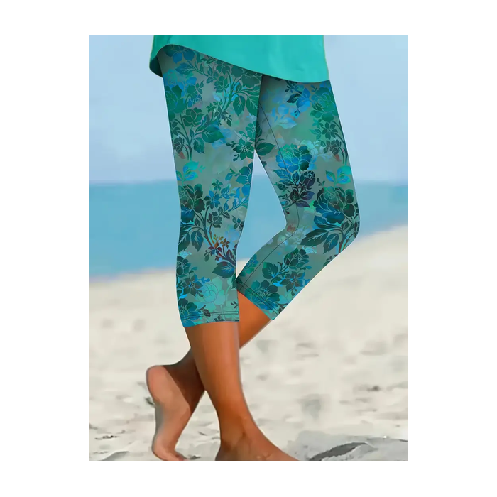 Women's Floral Capris Elastic Waist Pant Casual Summer Trousers