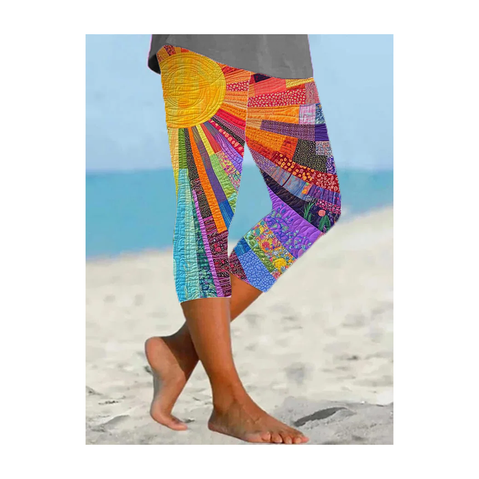 Women's Hippie Capris Elastic Waist Pant Casual Summer Trousers