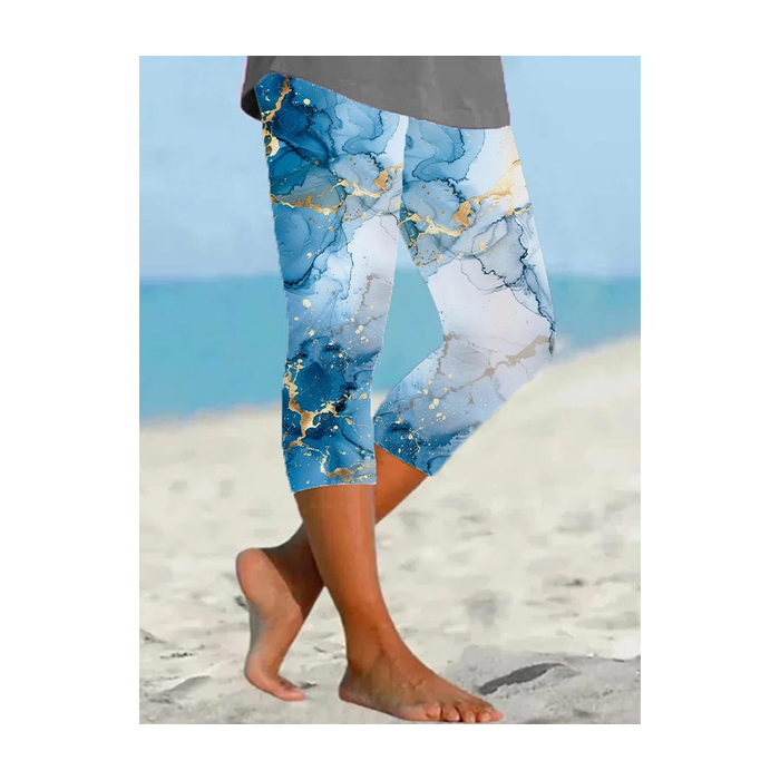 Women's Abstract Capris Elastic Waist Pant Casual Summer Trousers