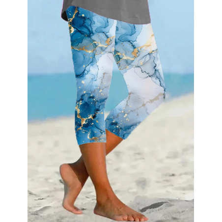 Women's Abstract Capris Elastic Waist Pant Casual Summer Trousers