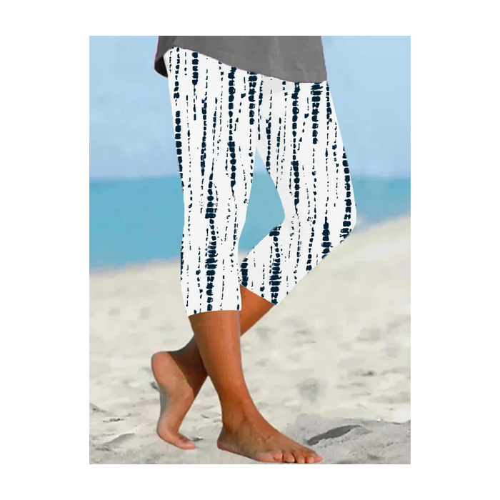 Women's Abstract Stripes Capris Elastic Waist Pant Casual Summer Trousers
