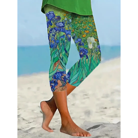 Women's Floral Capris Elastic Waist Pant Casual Summer Trousers