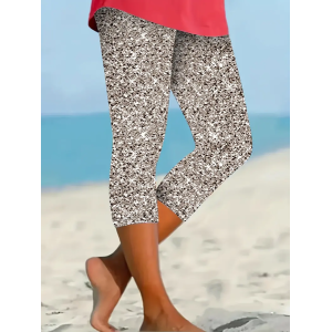 Women's Abstract Capris Elastic Waist Pant Casual Summer Trousers