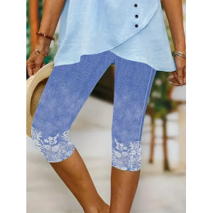 Women's Trousers Elastic Waist Legging Daily Going Out Casual Printing Floral Summer Capri Pants