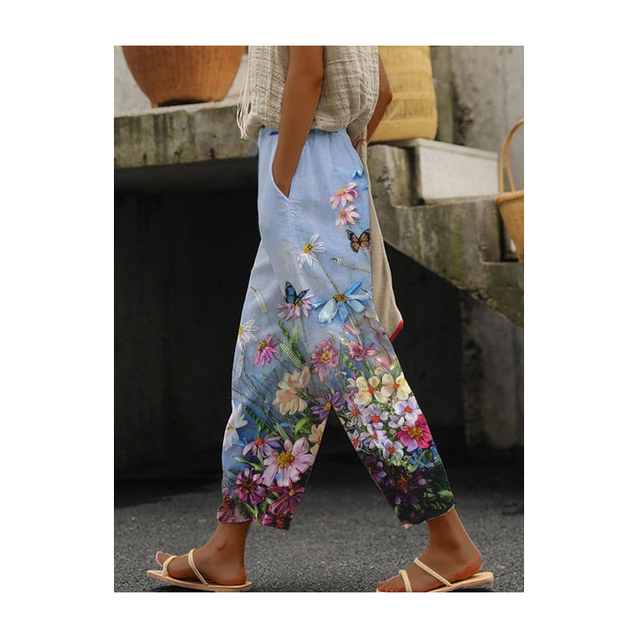 Women Floral Long Pant Casual Spring/Fall Trousers