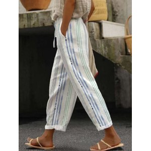 Women Striped Long Pant Casual Spring/Fall Trousers