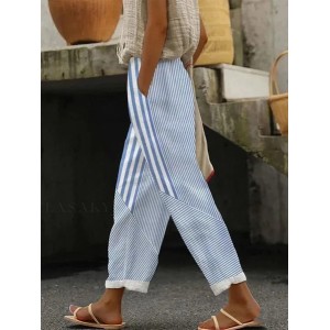 Women Striped Long Pants Casual Spring/Fall Trousers