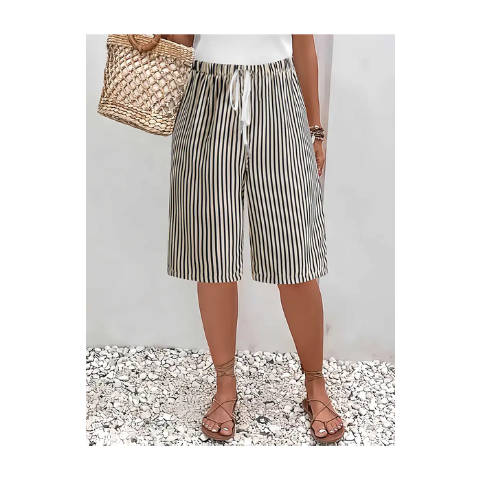 Women Striped Fifth Pants Pant Casual Summer Trousers