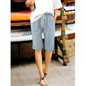 Women Faux Denim Print Graphic Fifth Pants Pant Casual Summer Trousers