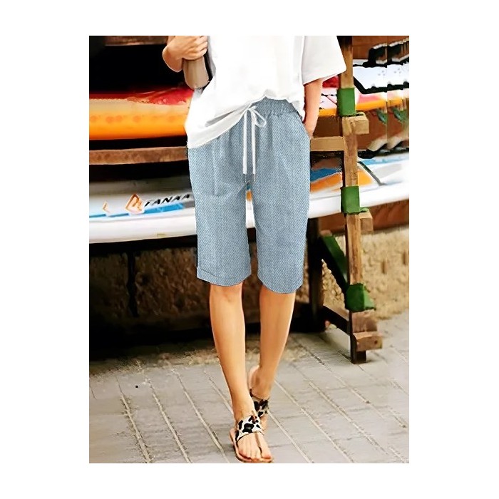 Women Faux Denim Print Graphic Fifth Pants Pant Casual Summer Trousers