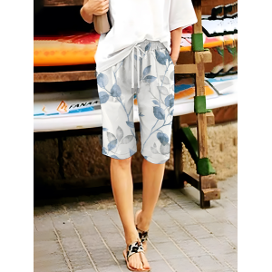 Women Floral Fifth Pants Pant Casual Summer Trousers