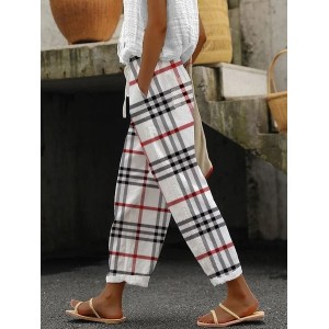 Women Plaid Long Pant Casual Spring/Fall Trousers