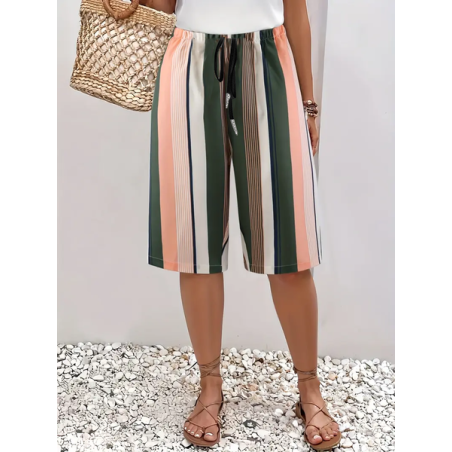 Women Striped Fifth Pants Pant Casual Summer Trousers