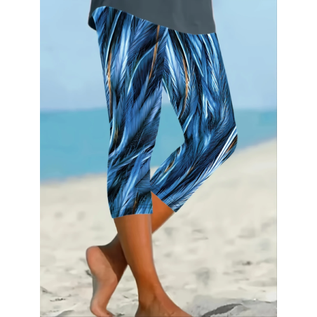 Women Abstract Capris Elastic Waist Pant Casual Summer Trousers