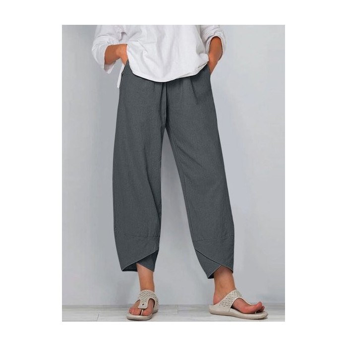 Women's Trousers Elastic Waist Straight Pants Daily Going Out Casual Pocket Stitching Cotton Plain Spring/Fall Pants