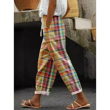 Women Plaid Long Pant Casual Spring/Fall Trousers