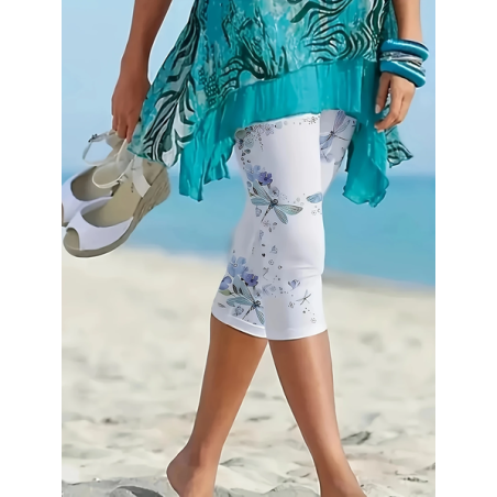 Women Dragonfly Capris Elastic Waist Pants Casual Summer Trousers