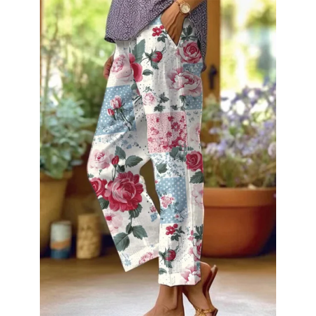 Women Floral Long Pants Casual Spring/Fall Trousers