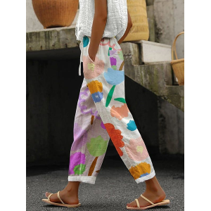 Women Floral Long Pants Casual Spring/Fall Trousers