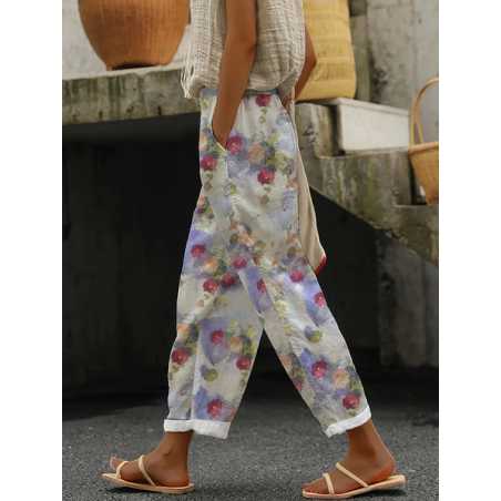 Women Floral Long Pants Casual Spring/Fall Trousers