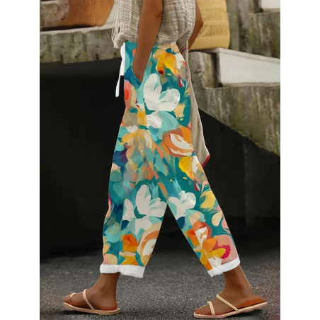 Women Floral Long Pants Casual Spring/Fall Trousers