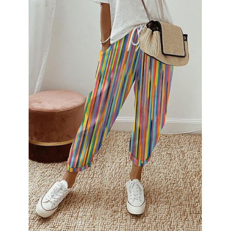Women Striped Long Pants Casual Spring/Fall Trousers