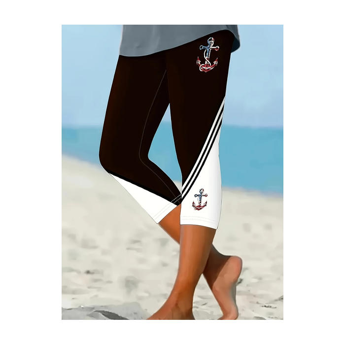 Women Anchor Capris Elastic Waist Pants Casual Summer Trousers