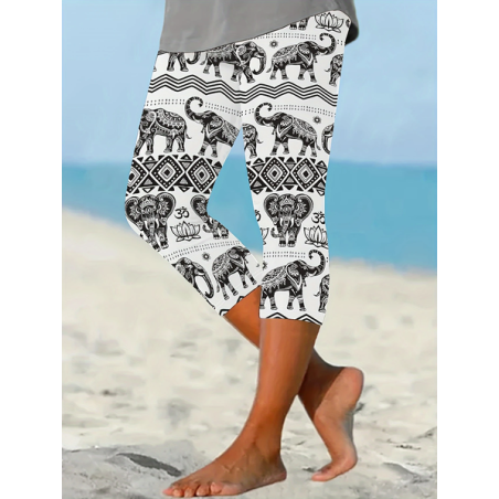 Women Elephant Capris Elastic Waist Pants Casual Summer Trousers