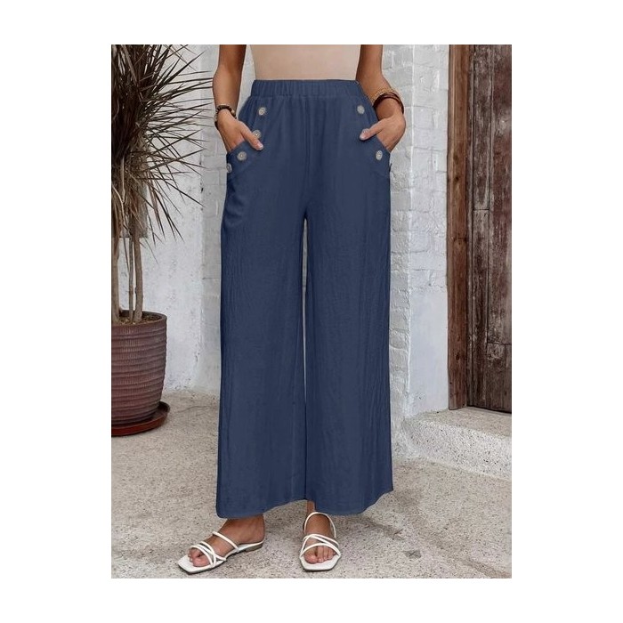 Women Plain Long Elastic Waist Pants Casual Spring/Fall Trousers