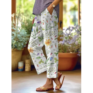 Women Floral Long Pants Casual Spring/Fall Trousers