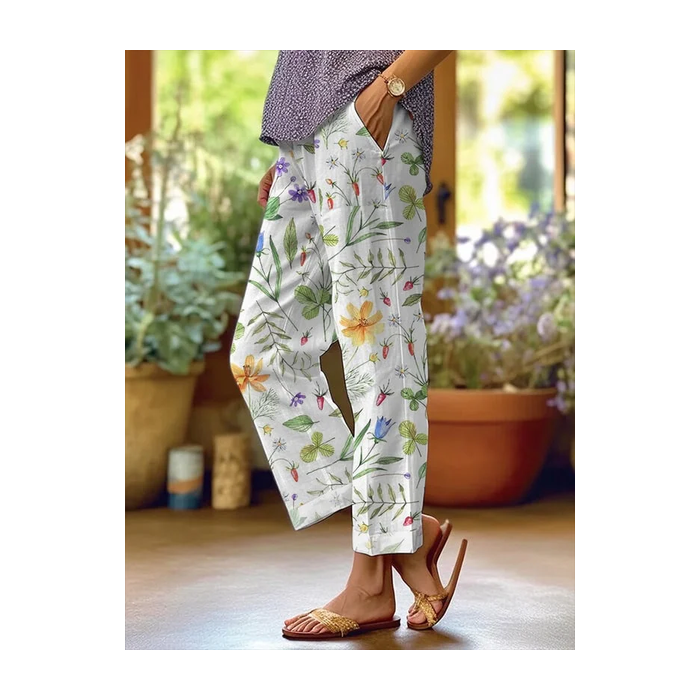 Women Floral Long Pants Casual Spring/Fall Trousers