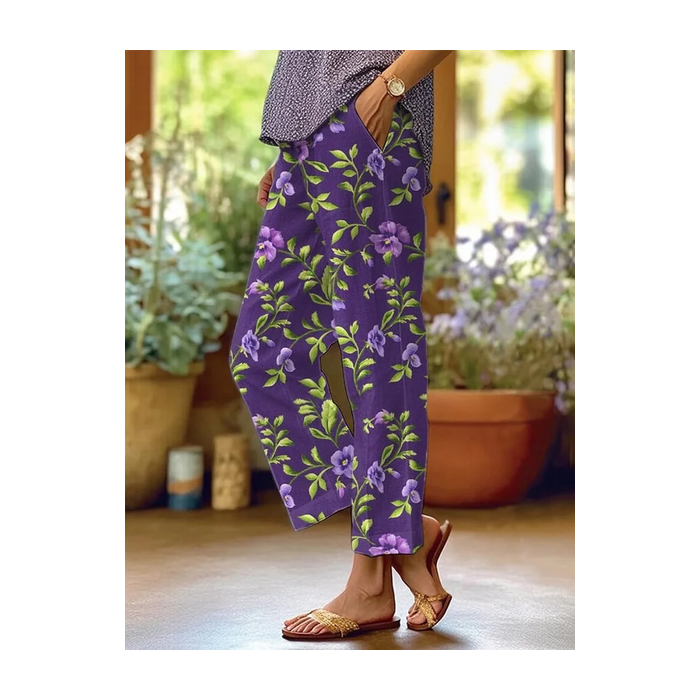 Women Floral Long Pants Casual Spring/Fall Trousers