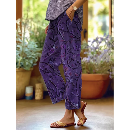 Women Floral Long Pants Casual Spring/Fall Trousers