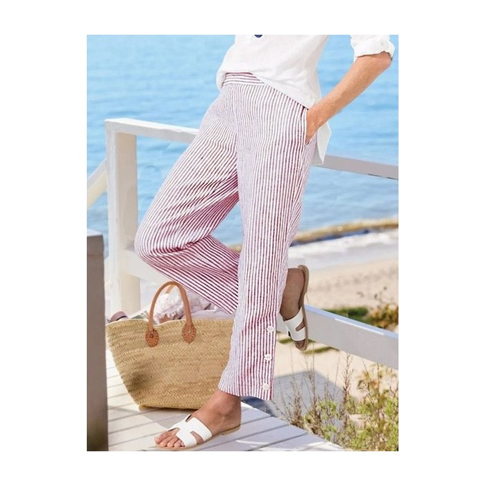 Women Striped Ankle Pants Elastic Waist Pants Casual Spring/Fall Trousers