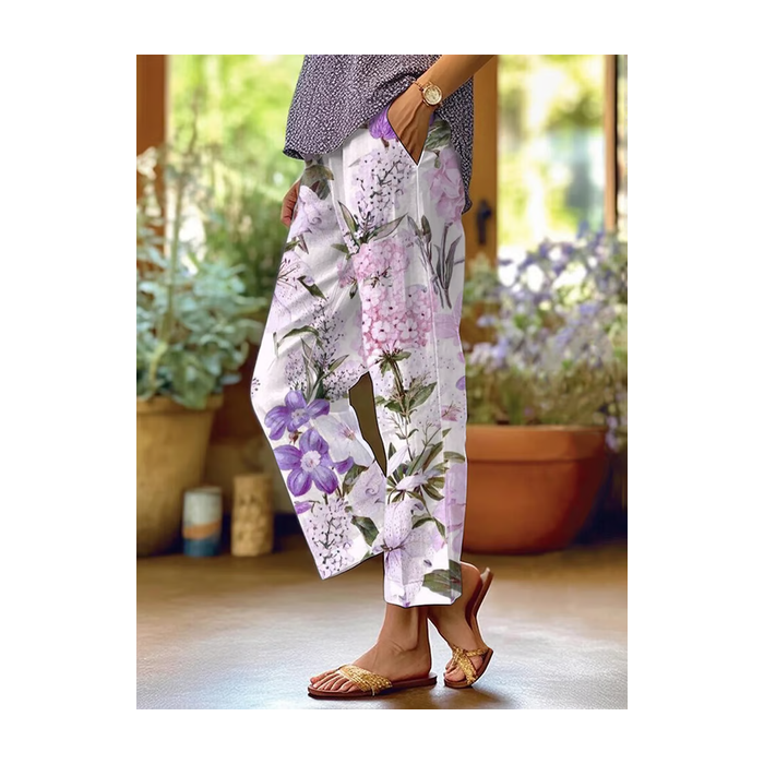 Women Floral Long Pants Casual Spring/Fall Trousers