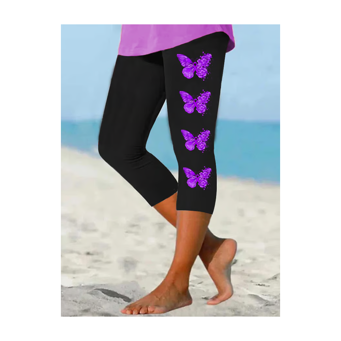 Women Butterfly Capris Elastic Waist Pants Casual Summer Trousers